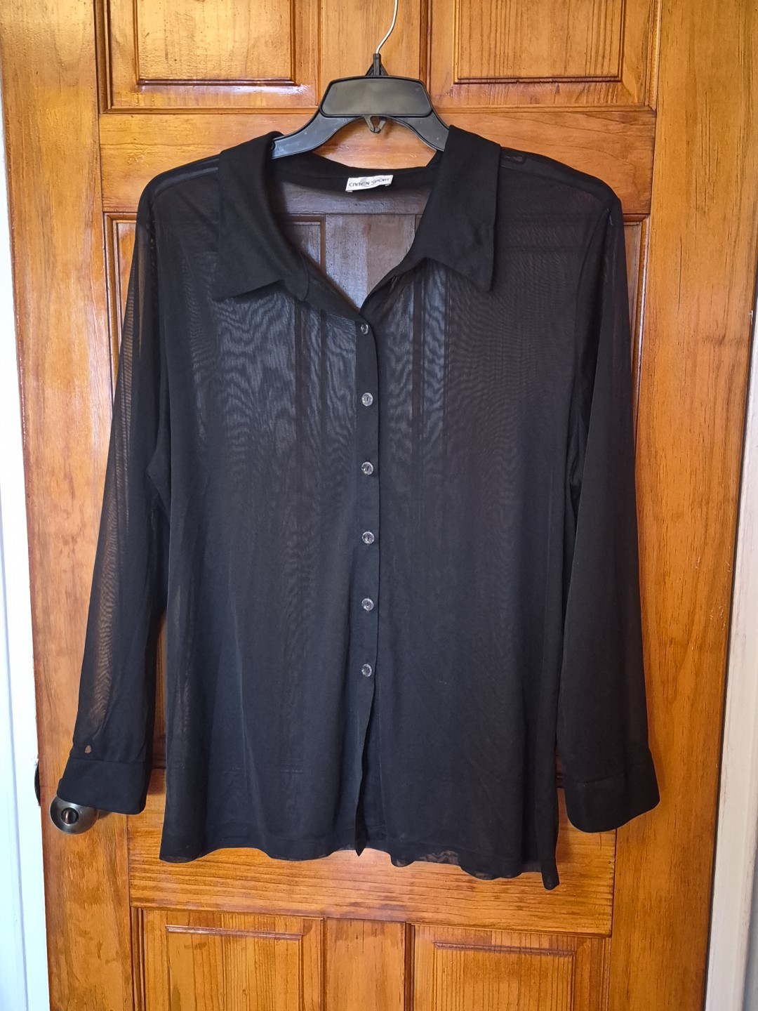 Caren Sport Women’s Size 2X-3X Black Stretchable Sheer Blouse Top Tunic NWOT