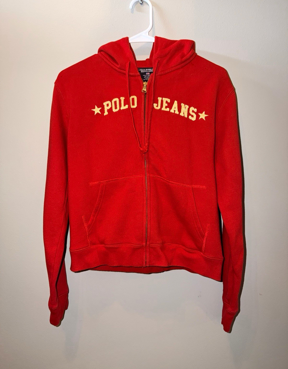 Polo Jeans Co. Ralph Lauren Red Full Zip Fleece Hoodie Logo Pockets Women’s L