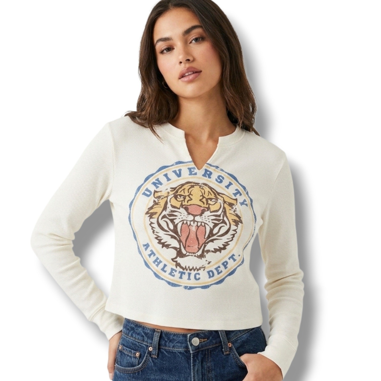 Zoe + Liv women’s Long Sleeve Waffle UNIVERSITY ATHLETIC DEPARTMENT shirt – xs