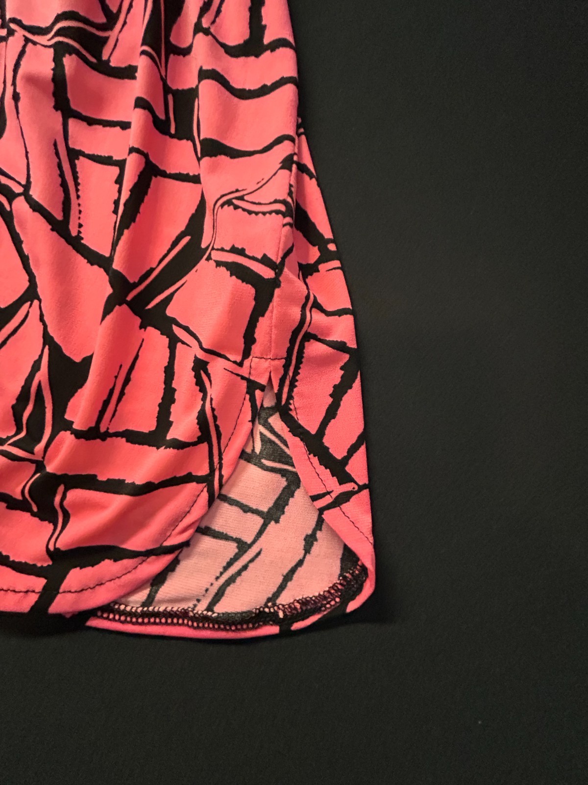 N Touch 3X Pink Black Pleated Blouse Stretch Career Plus Size 3/4 Slv Split Hem
