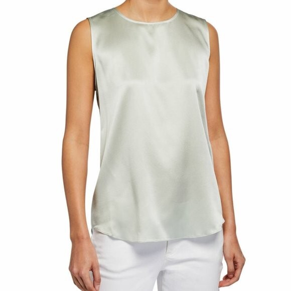 NWT Eileen Fisher Mist Stretch Silk Charmeuse Round Neck Tank Size S/P $188