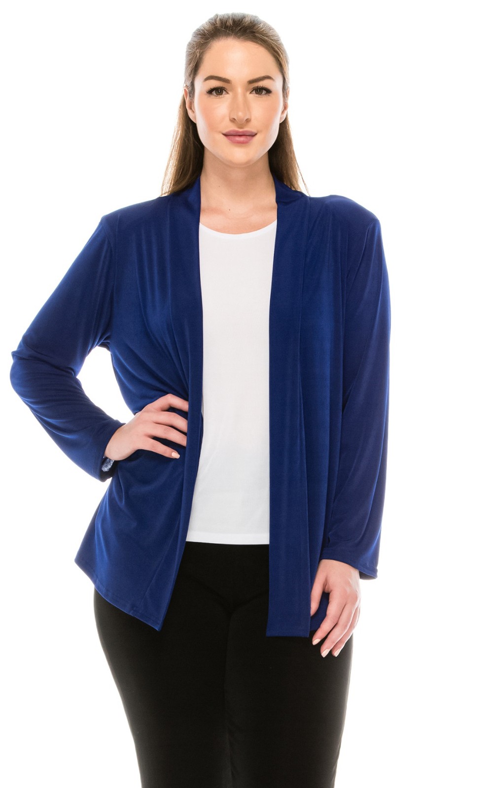 JOSTAR NAVY ACETATE Spandex SLINKY Stretch Knit JACKET TRAVEL S M L XL 2X 3X