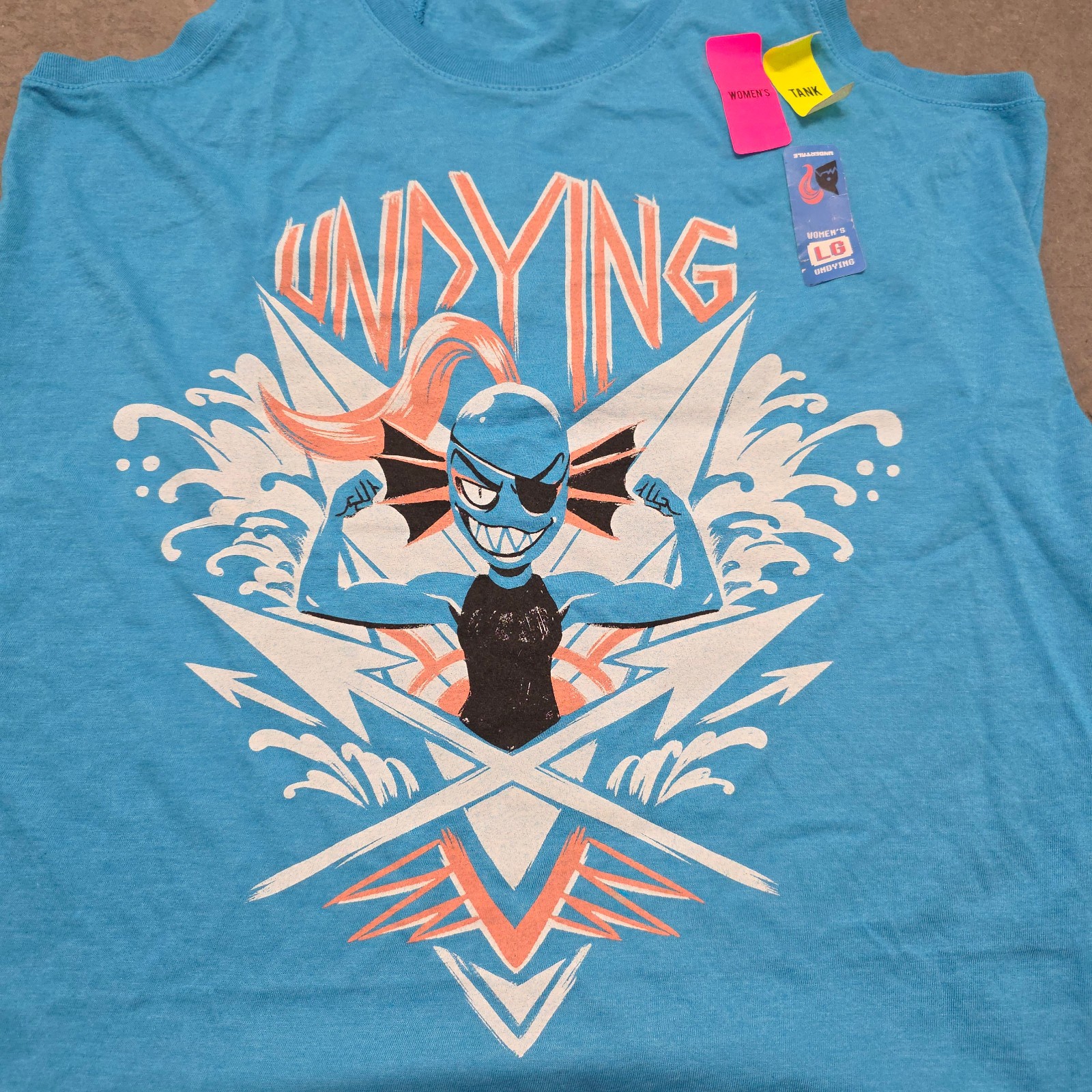 Undertale Undyne Undying Women’s Large L Tank Top Blue Poly Cotton