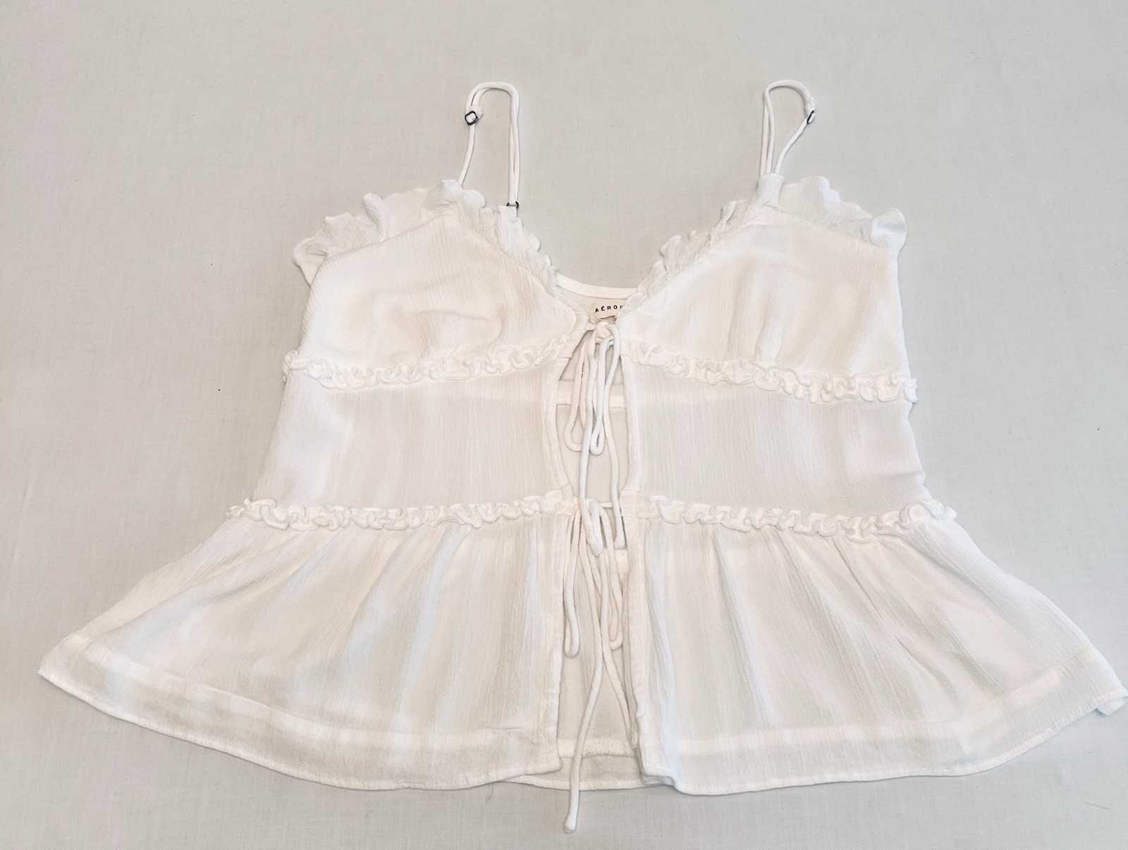 Aeropostale XS White Babydoll Tank Top Boho Cottagecore Double Tie Front Peplum