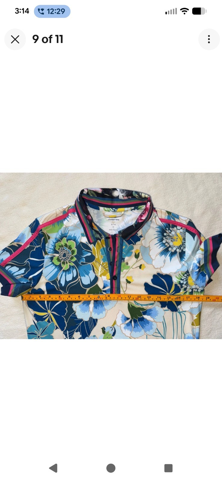 JOHNNY WAS Active Floral Polo Shirt ladies sz M Multi Blue Golf Tennis Picklebal