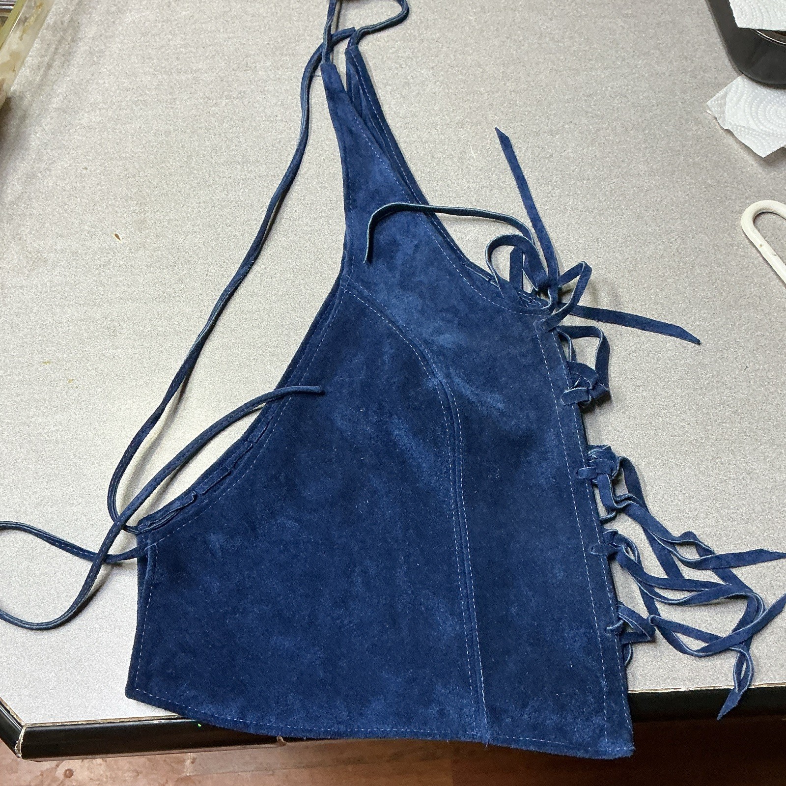 Colbalt Blue Leather Backless Halter . Made By Rude Dog. Size Large To Medium.