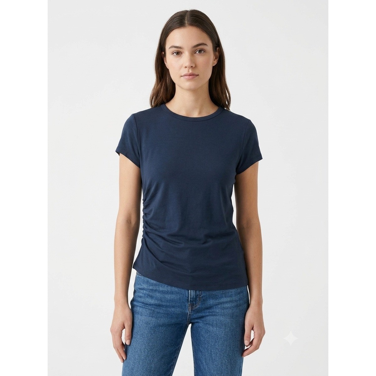 Madewell Top Large Classic Navy Blue Asymmetric Ruched Tee Allday Jersey NZ390