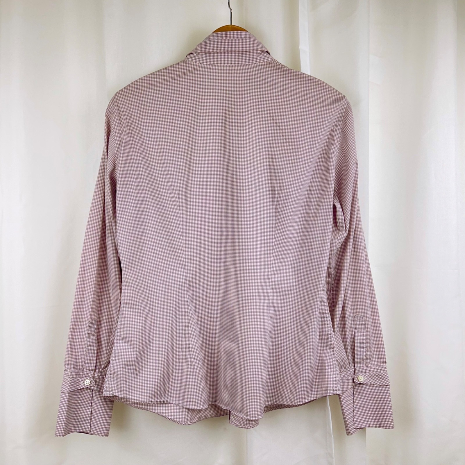 Brunello Cucinelli Slim Fit Shirt Button Detail Collar +Cuffs Mauve Gingham XL