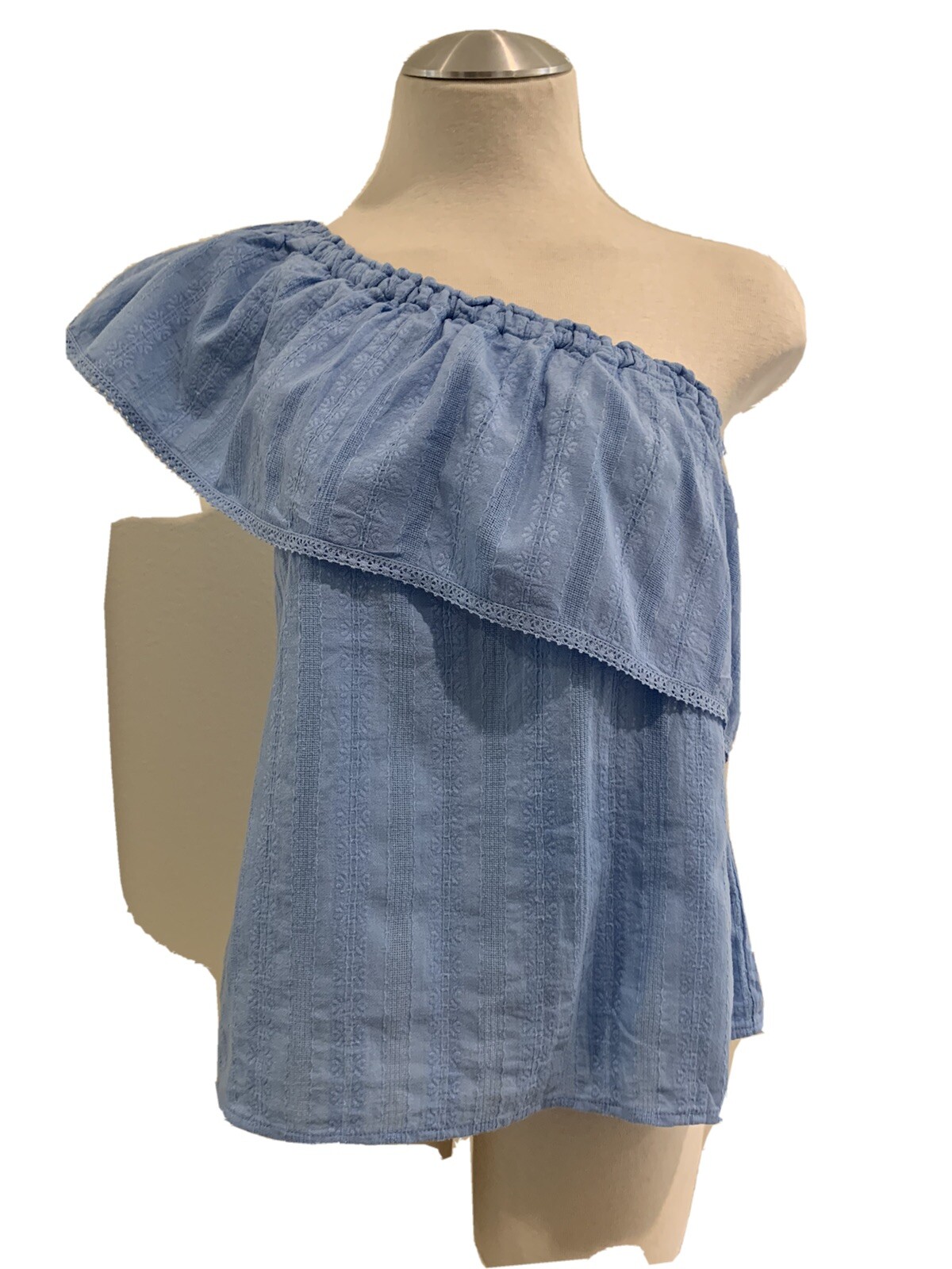 Bloomingdales BELTAINE BLUE One Shoulder Ruffle Top XS