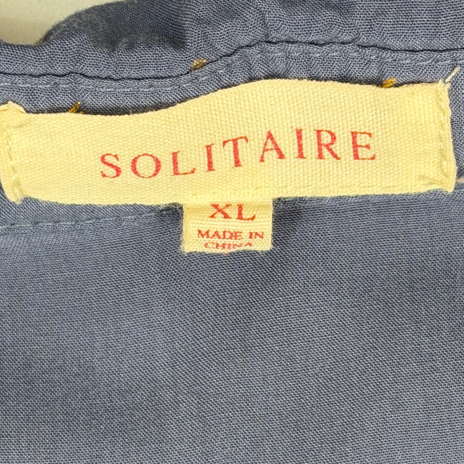 Solitaire Blue Gold Metallic Foil Button Down Shirt XL Long Sleeve Rayon