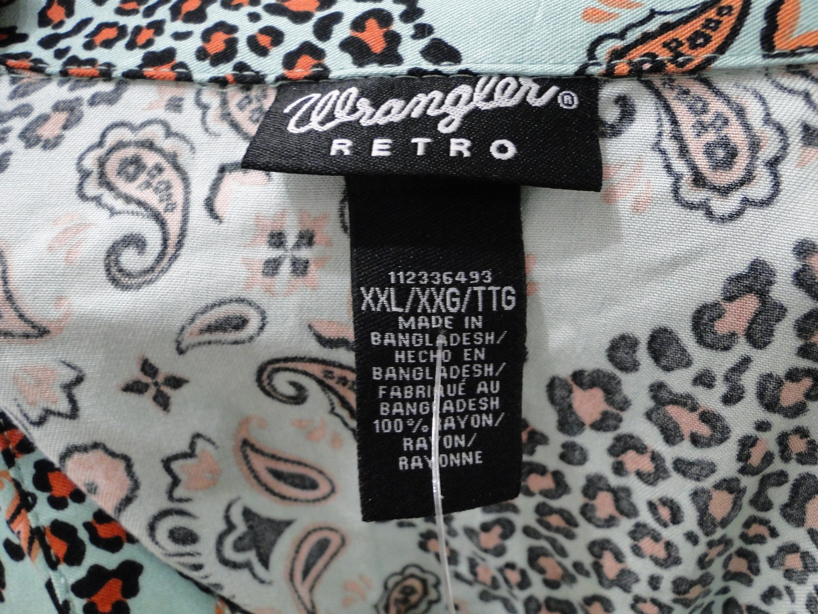 Wrangler Retro Pearl Snap Button Up Shirt Womens XXL Green Teal Paisley NWT