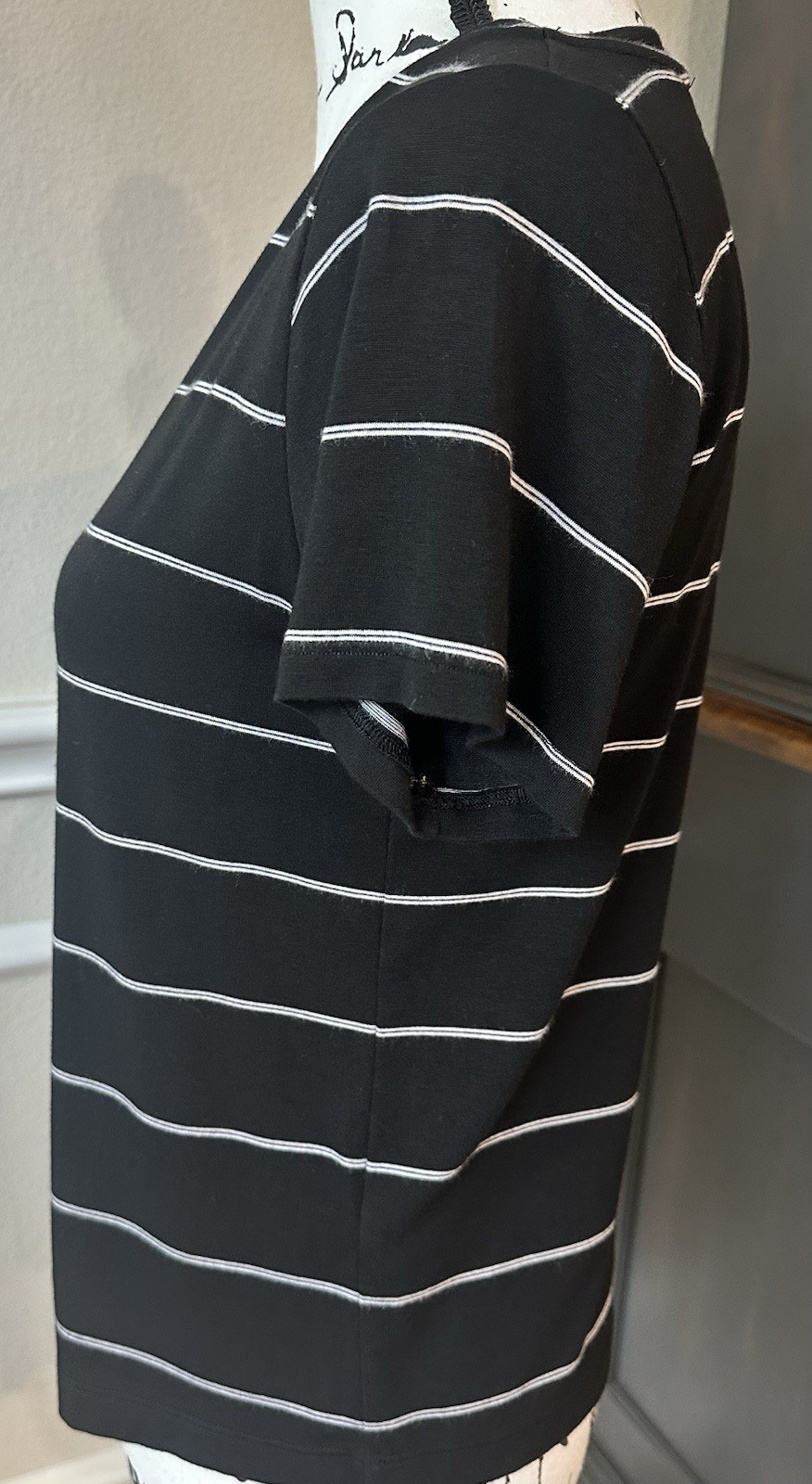 Amour Vert Berkeley Dream Knit Tee Shirt Black w/White Stripes Women XS