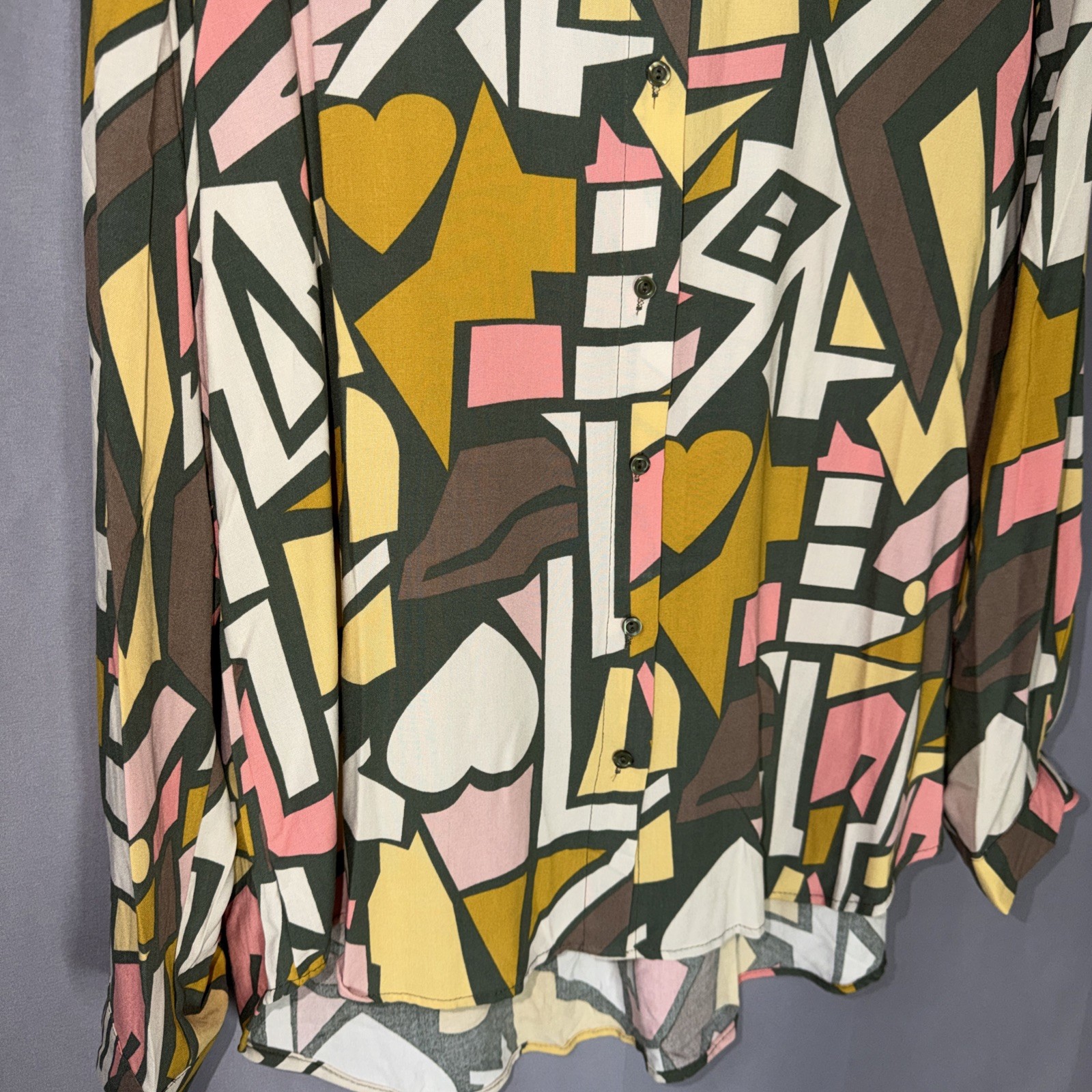 Big Dart 100% Viscose Women’s Abstract Button-Down Blouse Geometric Eur 48 USXL