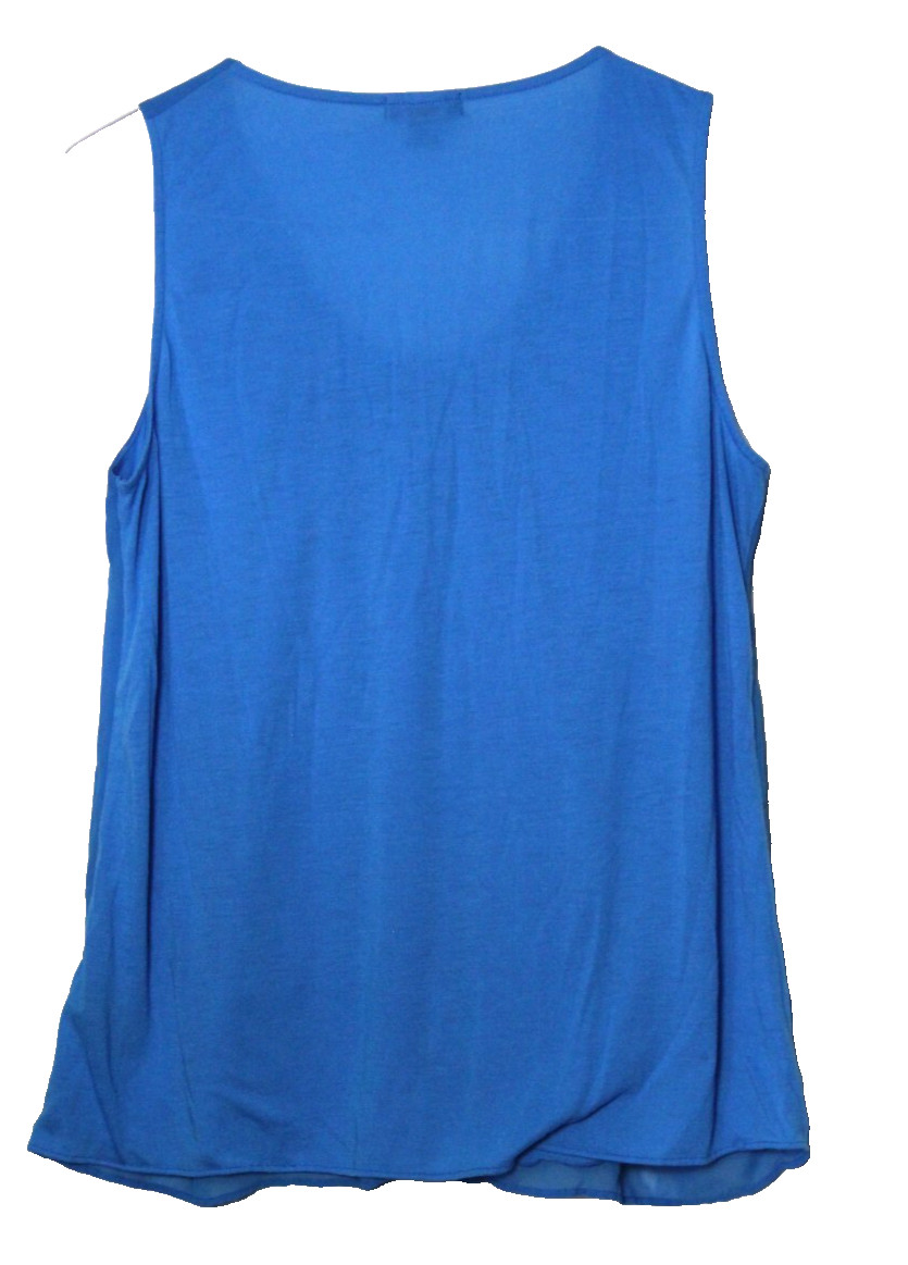 KENNETH COLE REACTION SLEEVELESS BLOUSE ladies size L medium blue silk/knit