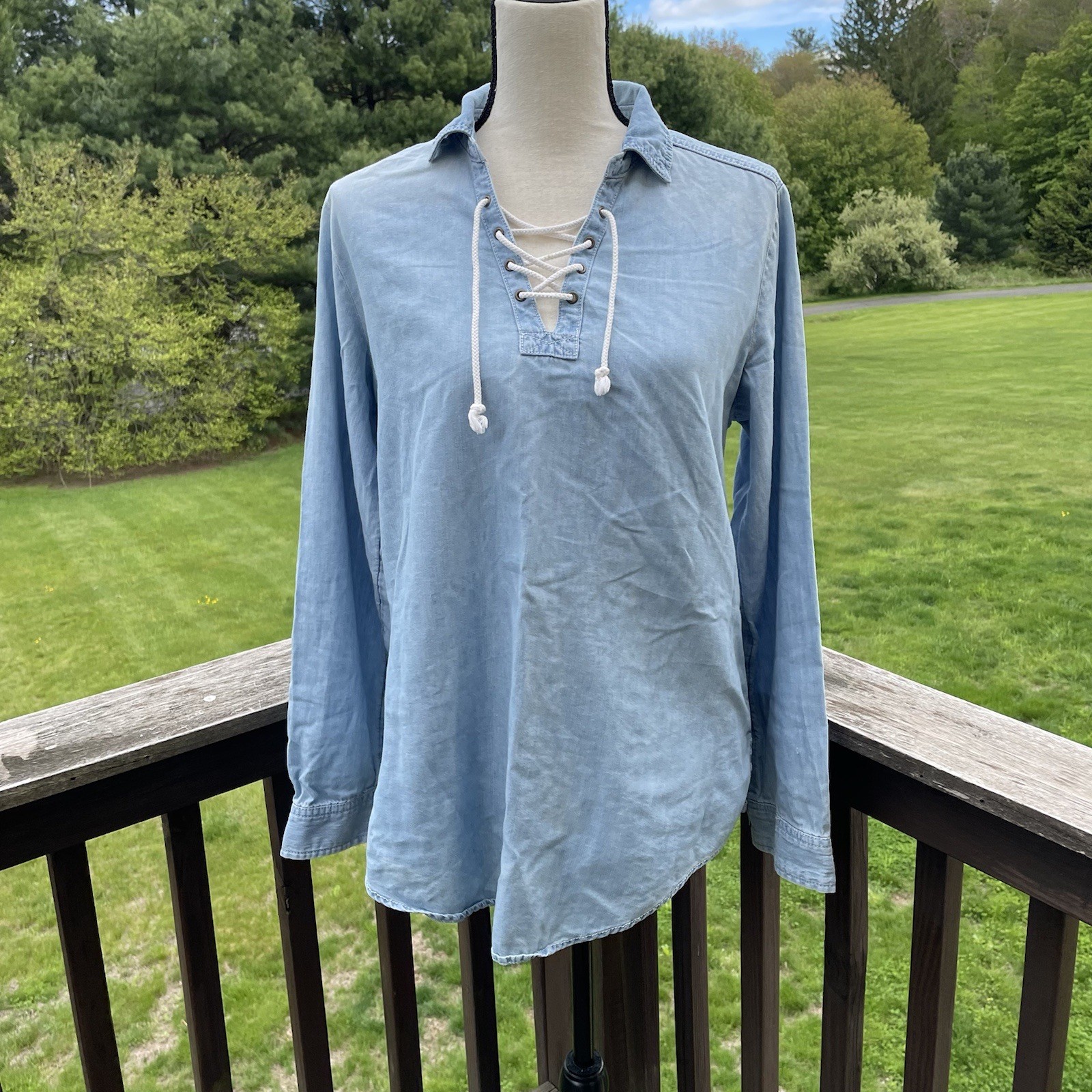 SONOMA Tunic Top Chambray Denim Nautical Beach Summer Rope Tie Lyocell Cotton M
