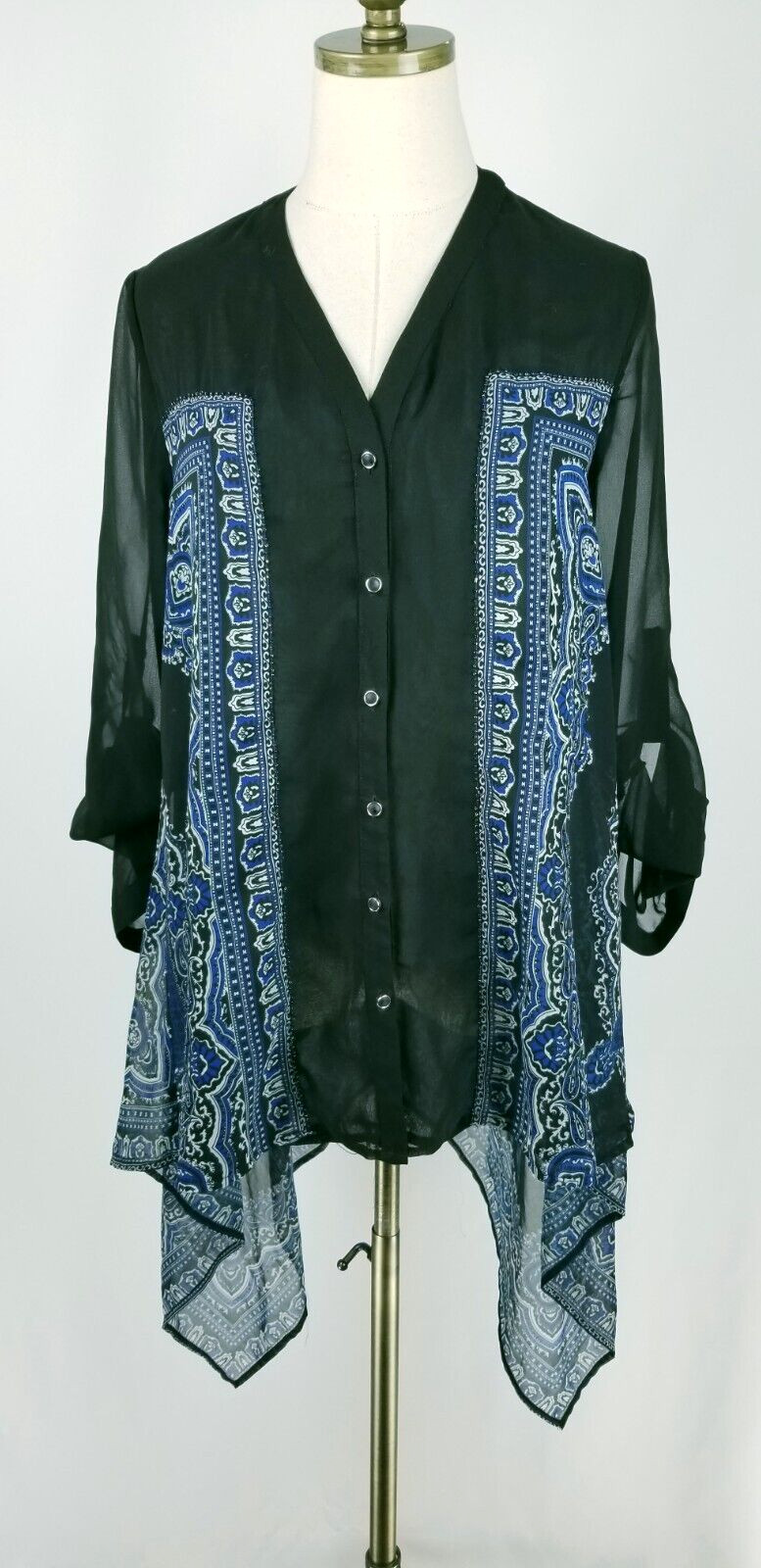 V Cristina Womens Size S Asymmetrical Tunic/Cover Up Beads Semi Sheer
