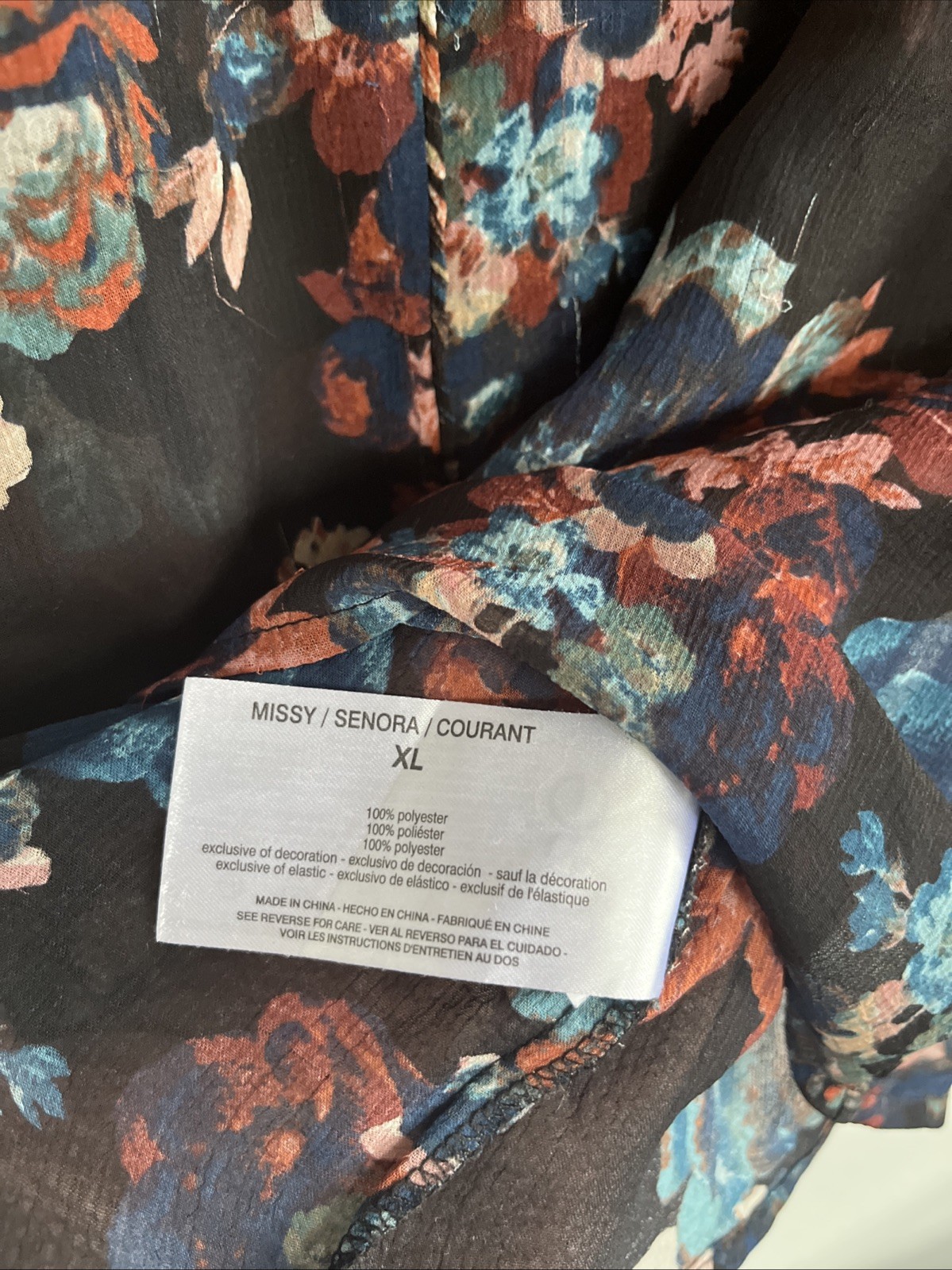 Vintage America Women’s XL Black Blue Floral Boho Top Tassels Patchwork Shoulder