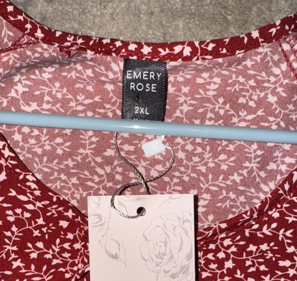 Emery Rose Womens Sz 2XL Red White Shirt Floral Short Sleeve Tie Front New