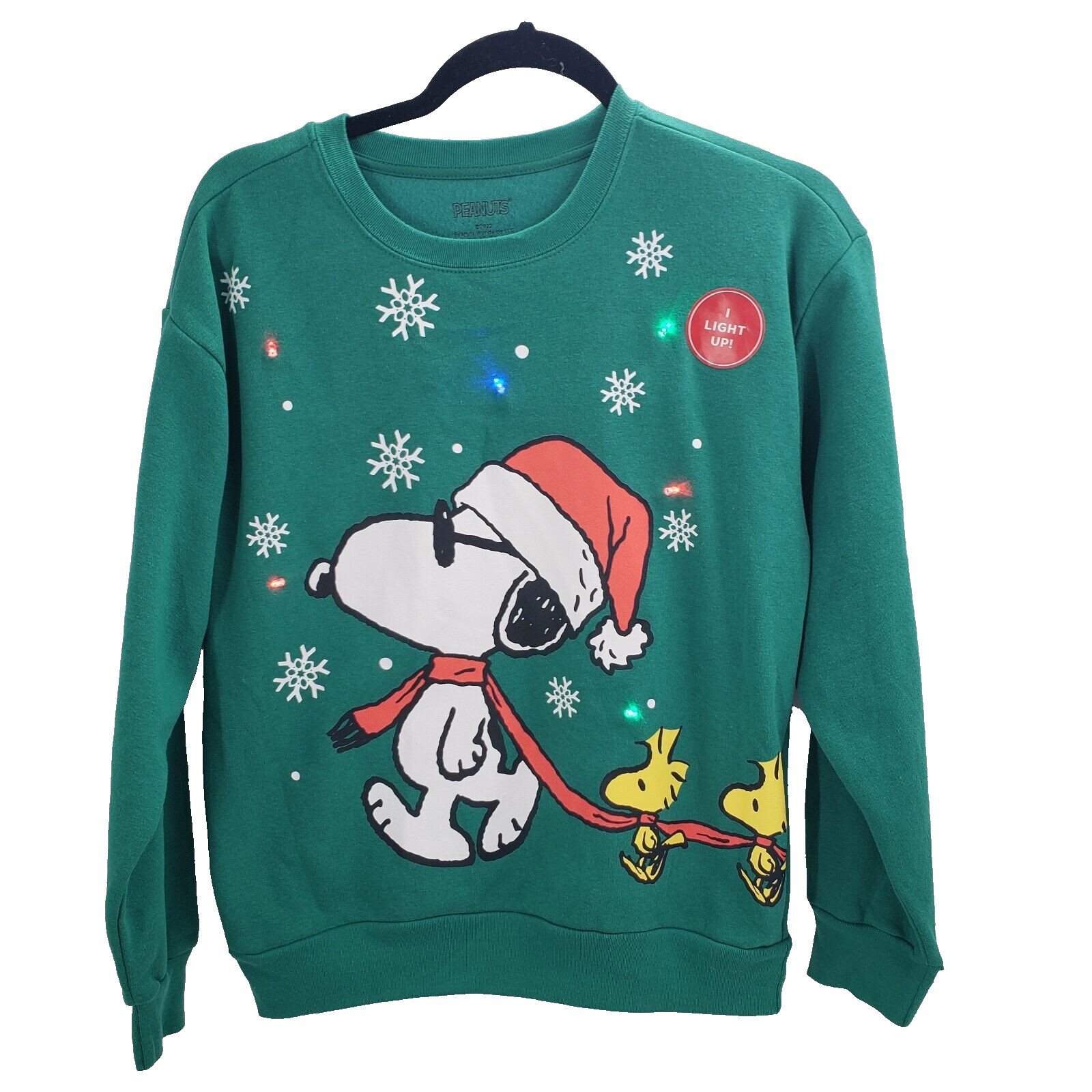 Peanuts Snoopy Woodstock Light Up Sweatshirt Juniors XS 1 Green Christmas Lights