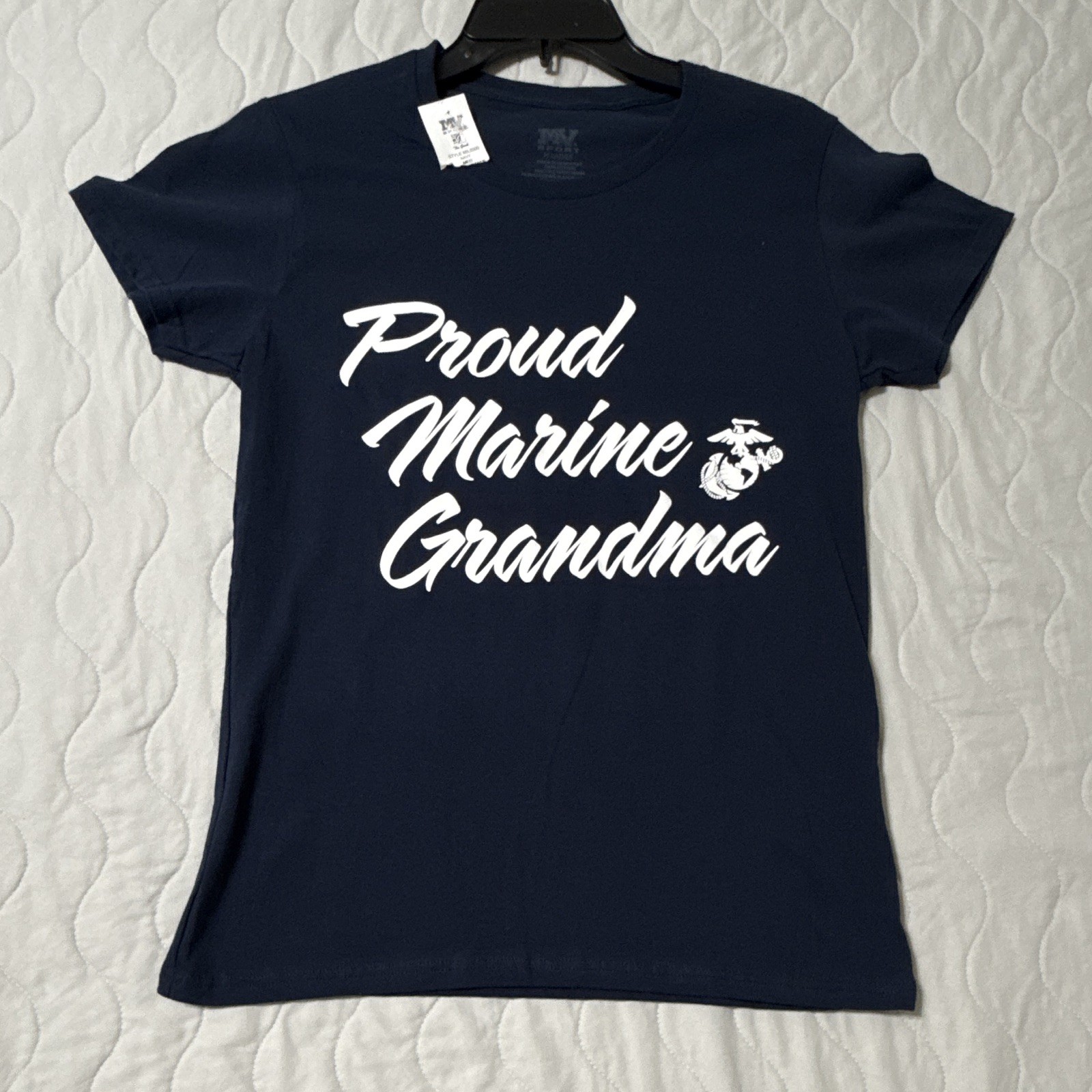MV Sport Women’s Navy Proud Marine Grandma Graphic Crew Neck Tee Cotton M
