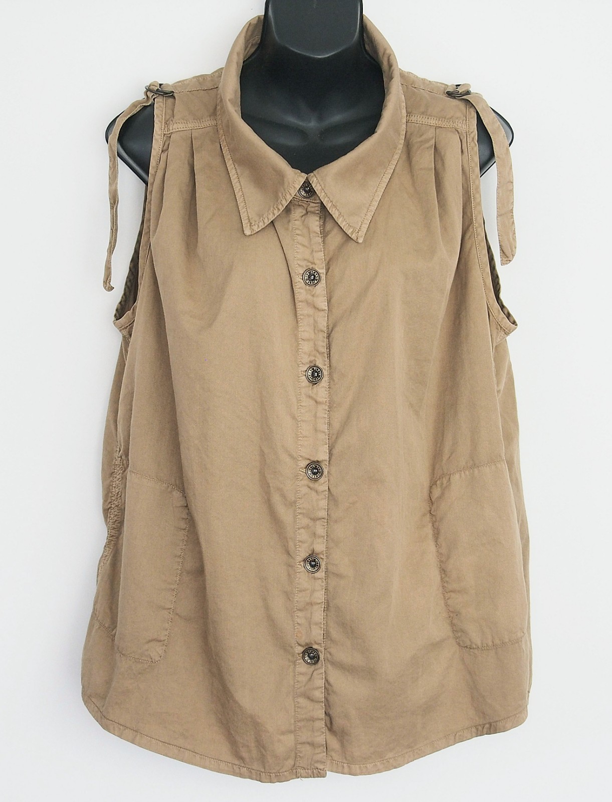 Plein Sud Jeanius Womens Cotton Sleeveless Top Shirt Beige Size FR 40 US 8