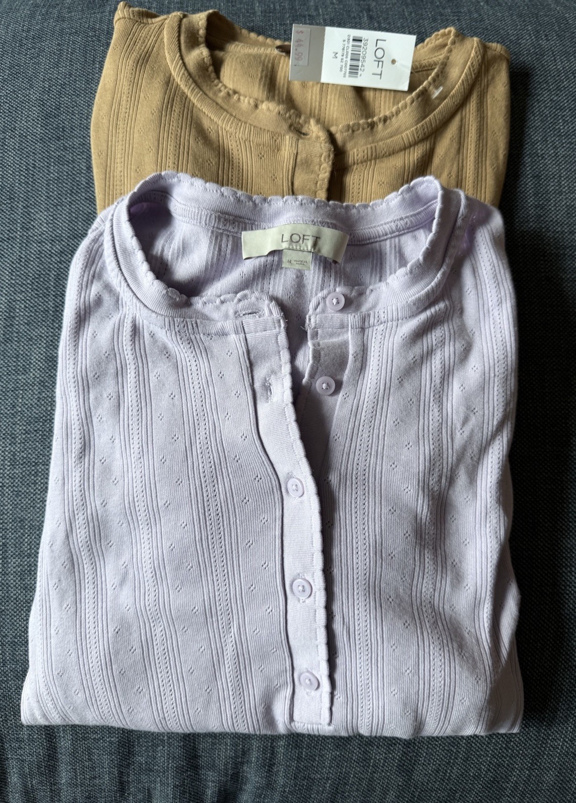 2-LOFT Henley Tops Button Knit Shirt Casual Pointelle Ribbed Small Medium Read