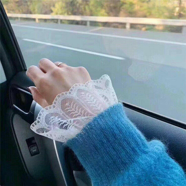 Women Lace Shirt Tops Mesh Sheer Peter Pan Collar Blouse Lolita Flare Sleeve
