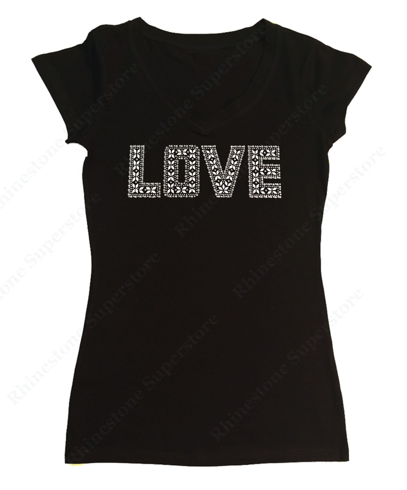 Women’s Rhinestud T-Shirt ” Silver Love ” in S, M, L, 1X, 2X, 3X