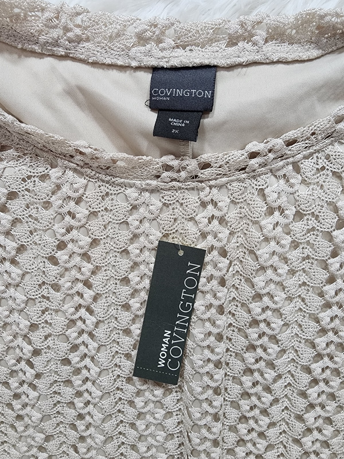 Covington Pumice Stone Circle Top Lace Knit Overlay Size 2X