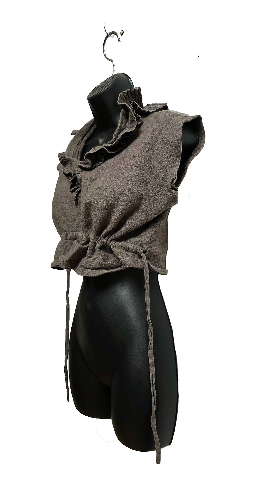 Givenchy Ruffle Top Size C Wool Knit Cropped Vest Mushroom Taupe