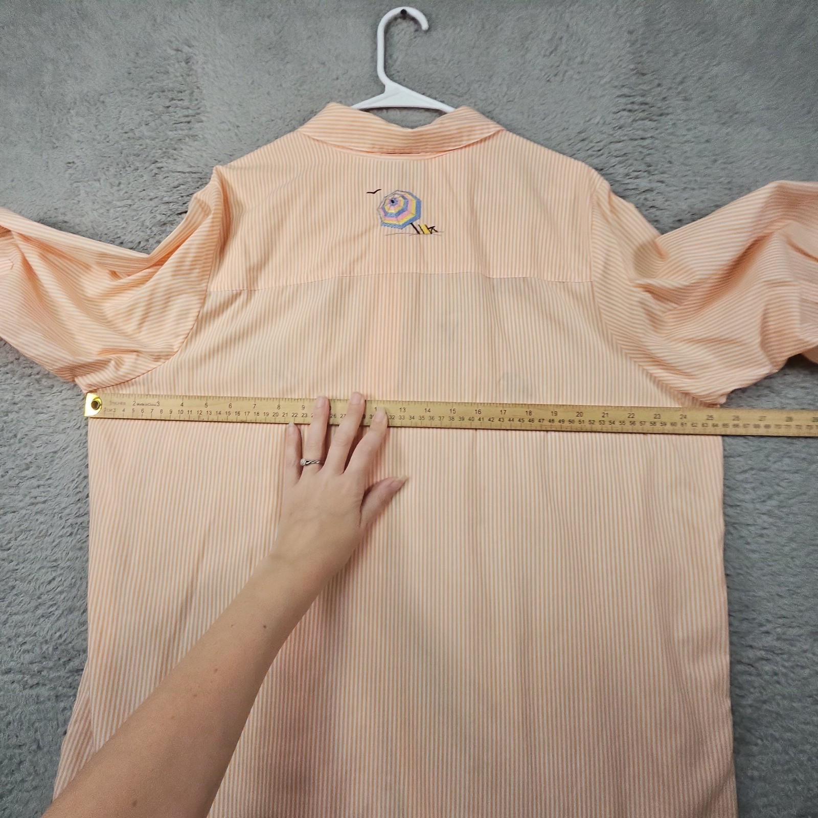 Breckenridge Blouse Womens 2X Orange Striped Embroidered 3/4 Sleeve Beach Boho