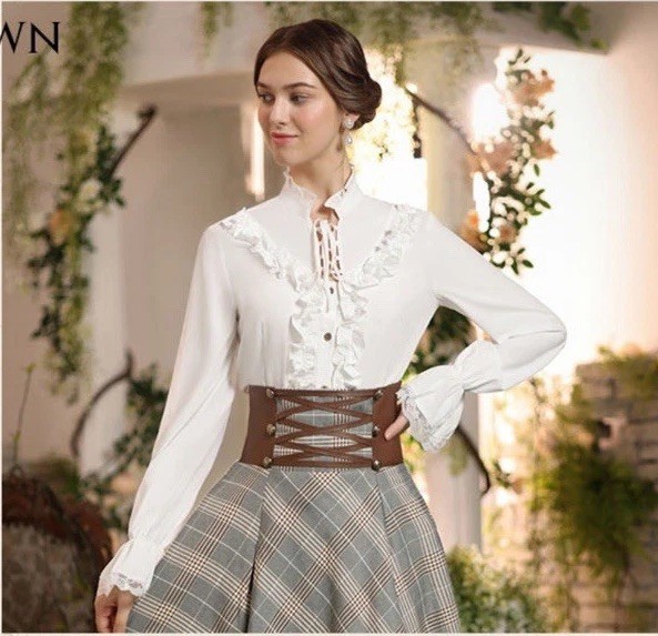 Scarlet Darkness Victorian Femme Ruffle Blouse with Stand Collar Sz 2XL White