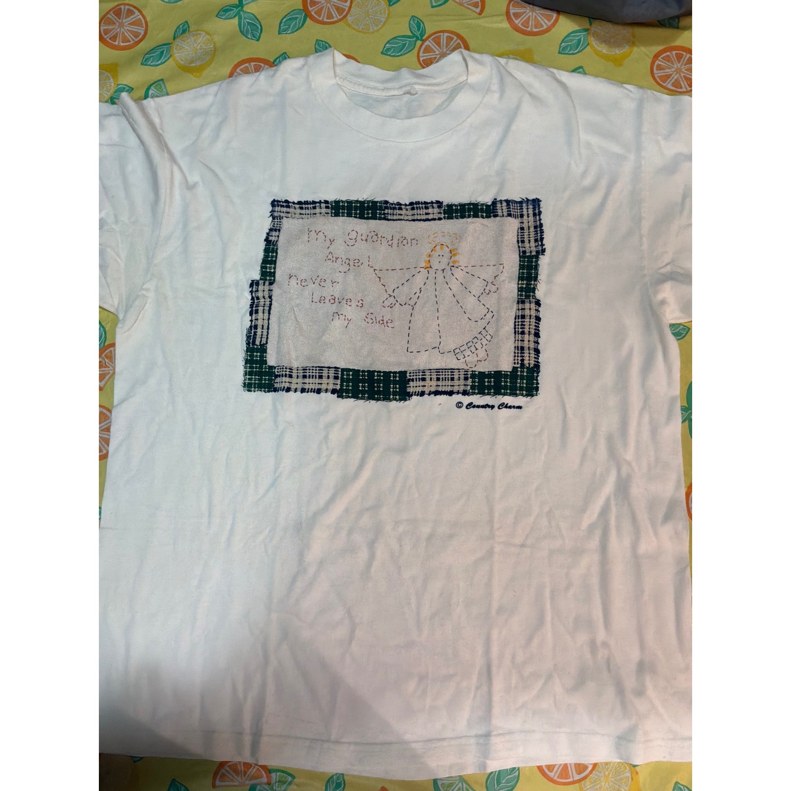 Cottagecore Womens Country Charm Guardian Angel Graphic Tee XL White