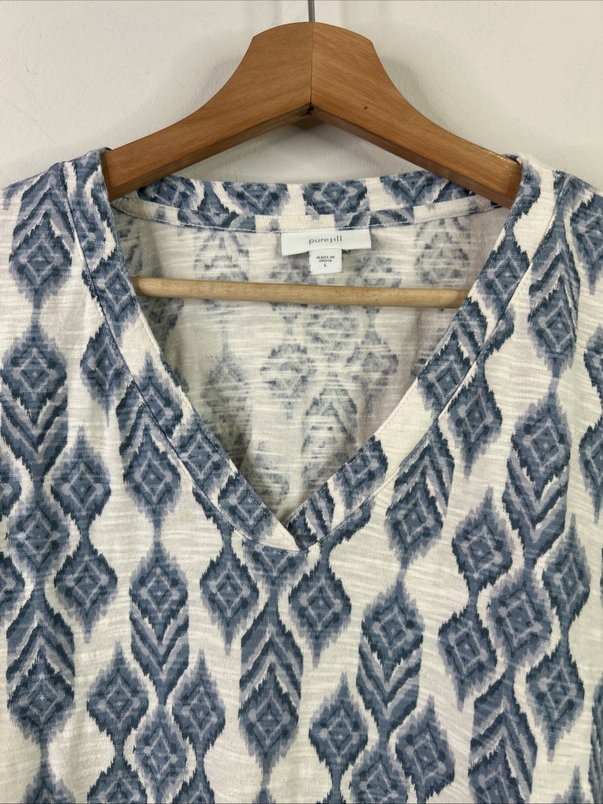 Pure J Jill 3/4 Sleeve Pullover Top Women’s Large V-Neck Lightweight 100% Cotton