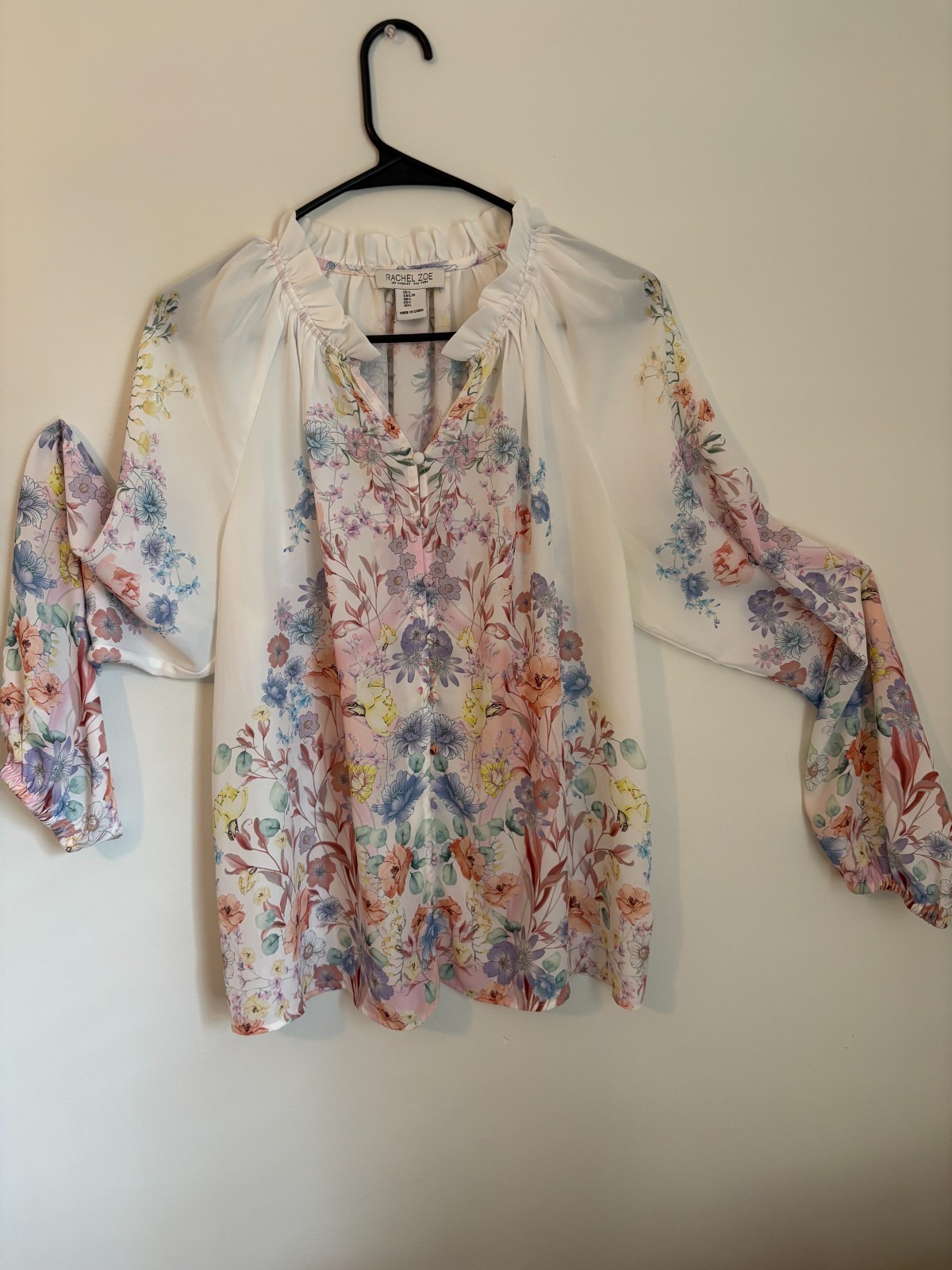 Blusa de manga larga color crema con estampado Floral de Rachel Zoe, talla L