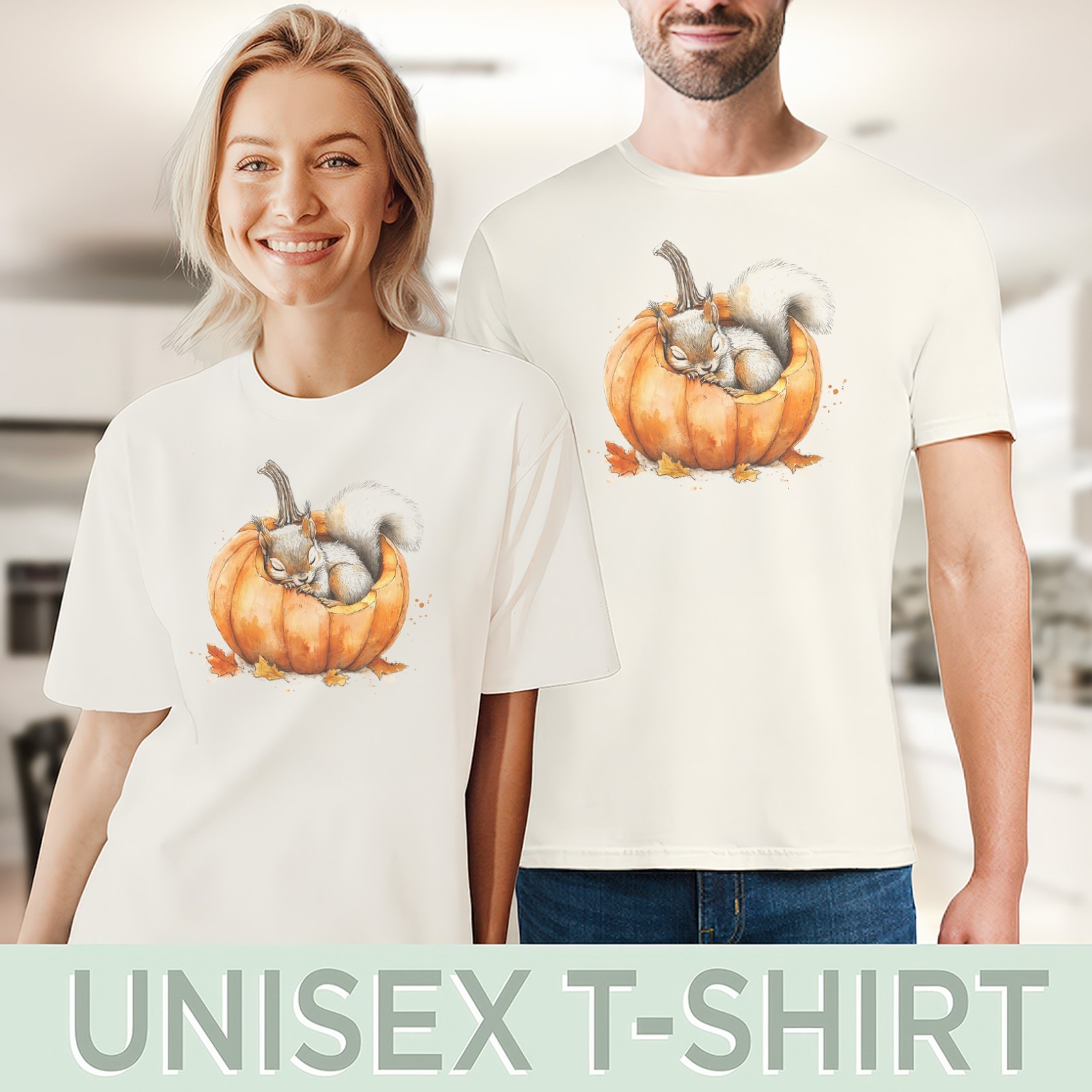 Sleeping Squirrel Pumpkin Shirt Fall Animal Graphic Tee Autumn Leaves Shirt