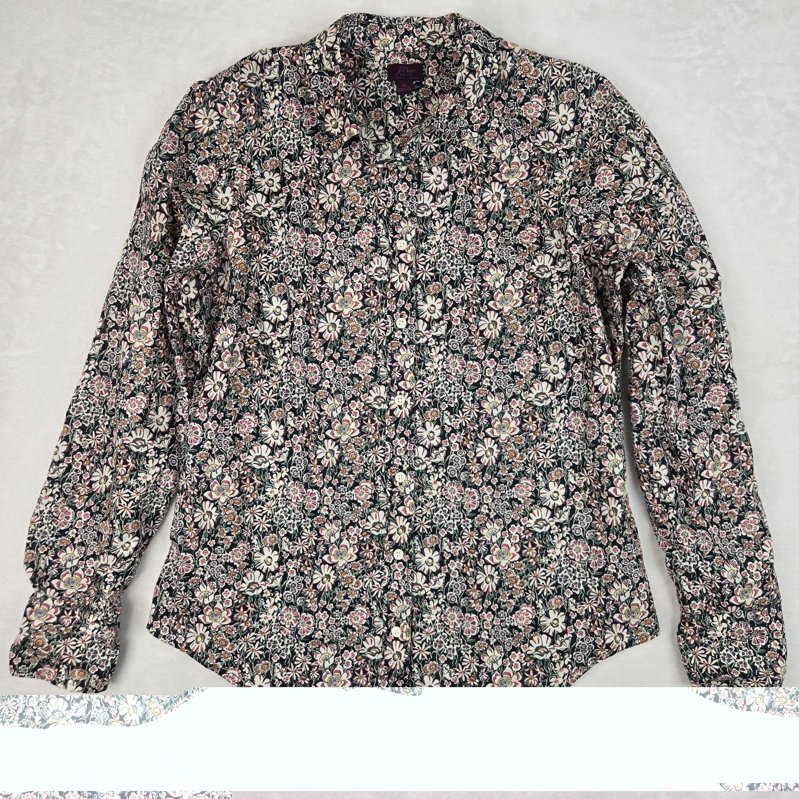 J Crew Liberty Art Fabric Slim Perfect Shirt White Garden Button Up 100% Cotton