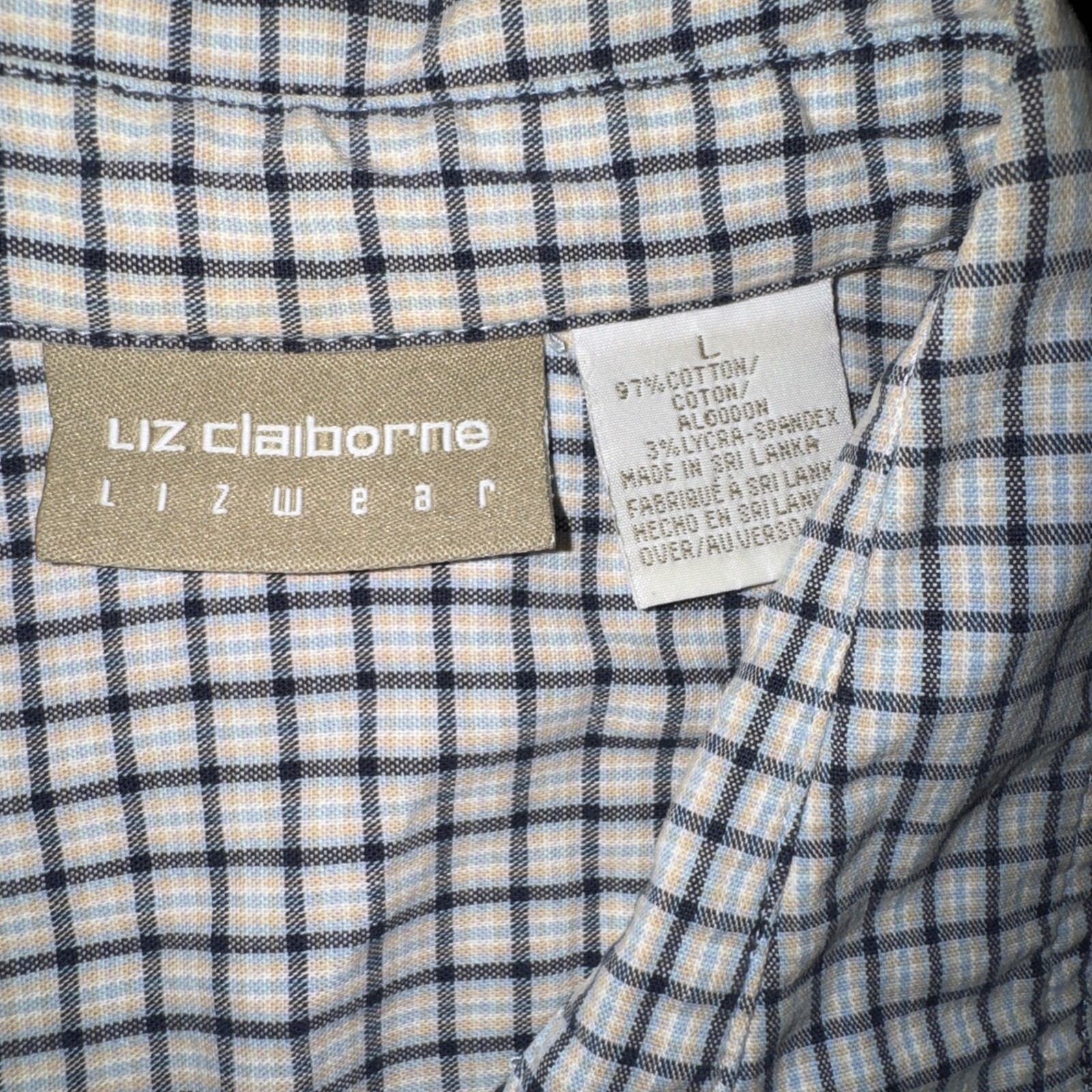 Liz Claiborne Lizwear Shirt Large Short Sleeve Button Up Cotton