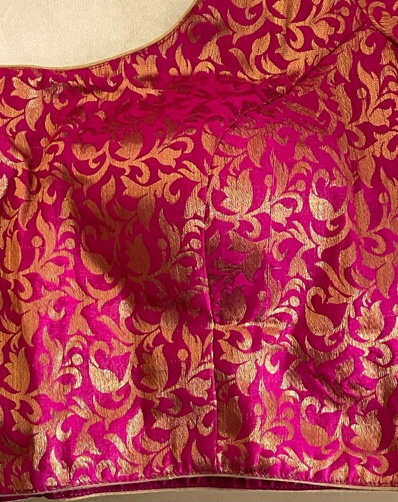 Handmade Brocade Round Neck Made to Order Padded Blouse, Back Open Blouse