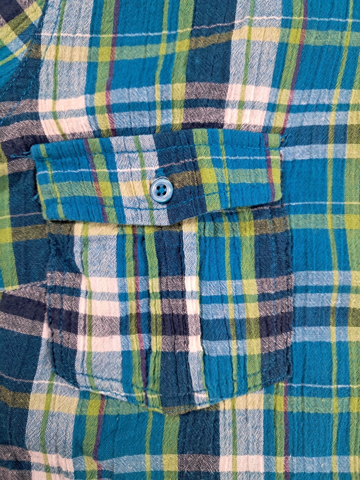 St Johns Bay Womens Blue Green Gauze Cotton Blouse Top Large LARGE L