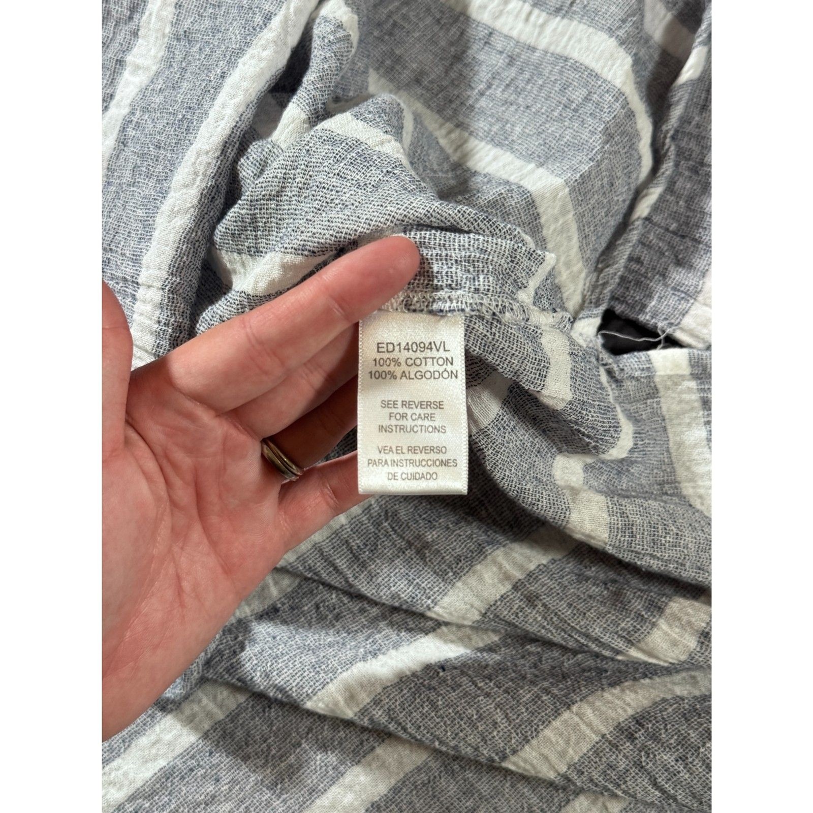 En Creme Blue White Striped Long Sleeve Tunic Popover Cotton Womens L