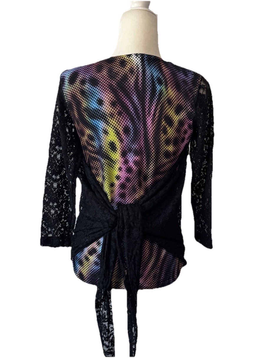 Alberto Makali Top Double Layer Stretch Floral Lace Overlay Beaded Sz M