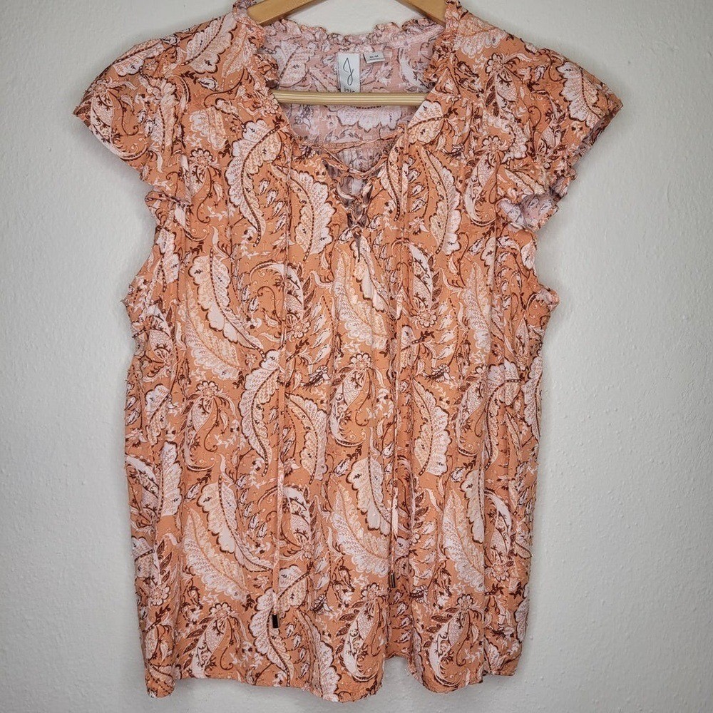 JOIE Bohemian Rayon Printed Ruffle Blouse Top Metallic Accent size Medium
