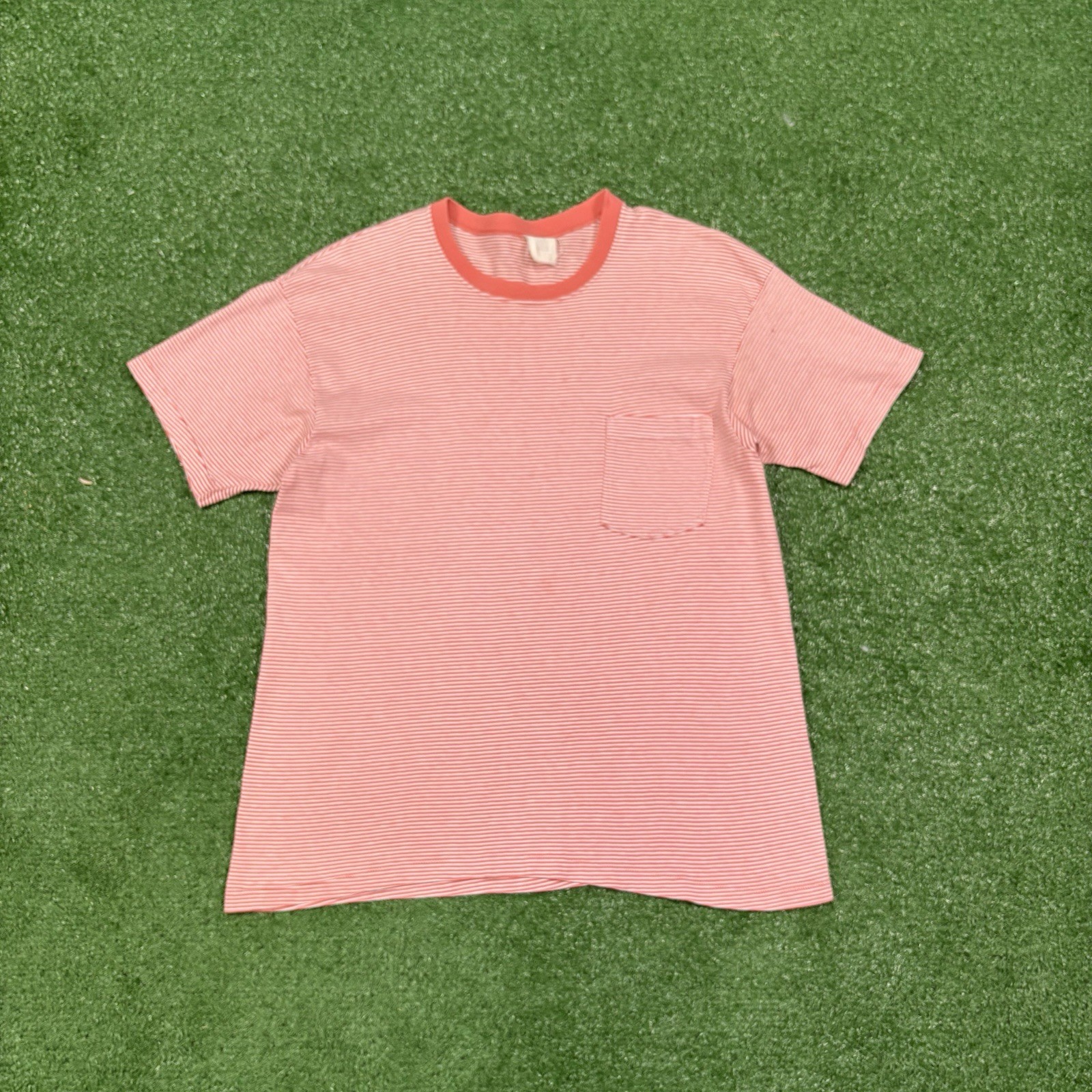 Vintage 80s GAP Pink Striped Pocket T-Shirt Women’s Medium Made In USA – READ