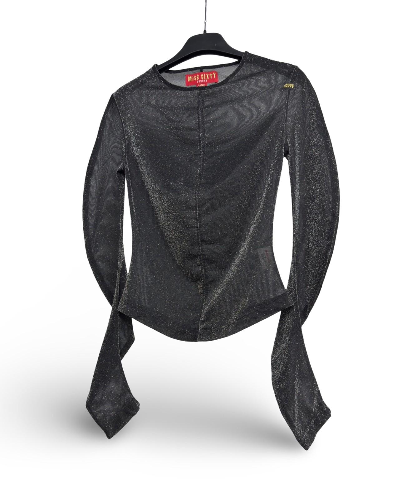Miss Sixty Luxury Y2K Vintage Sheer Glitter Top Blouse Stretch Size L