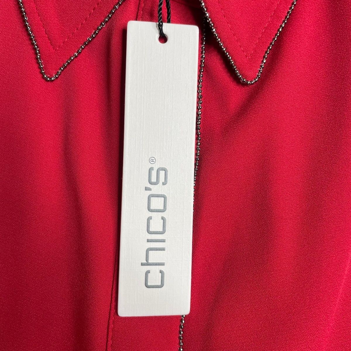 CHICO’S Embellished Cuffs Button Front Shirt Women’s Size 3 Red Allure