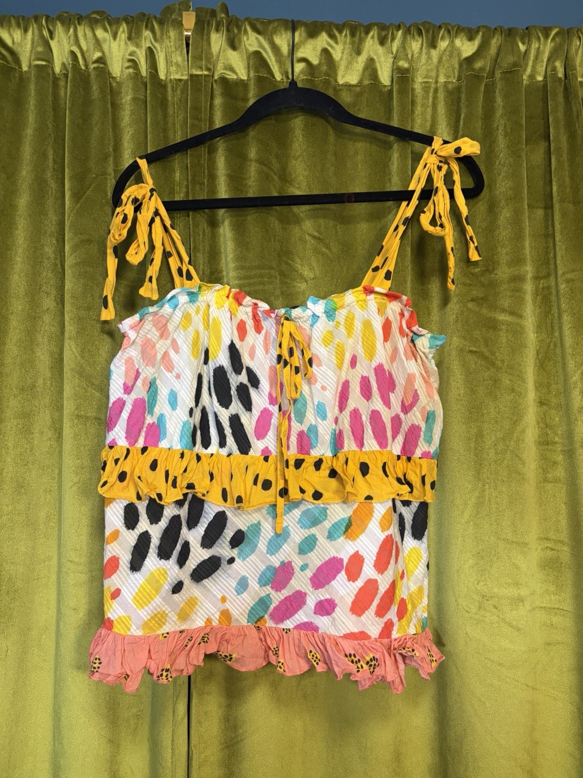 Anthropologie Conditions Apply Colorful Leopard Ruffle Tie Strap Top Small $118