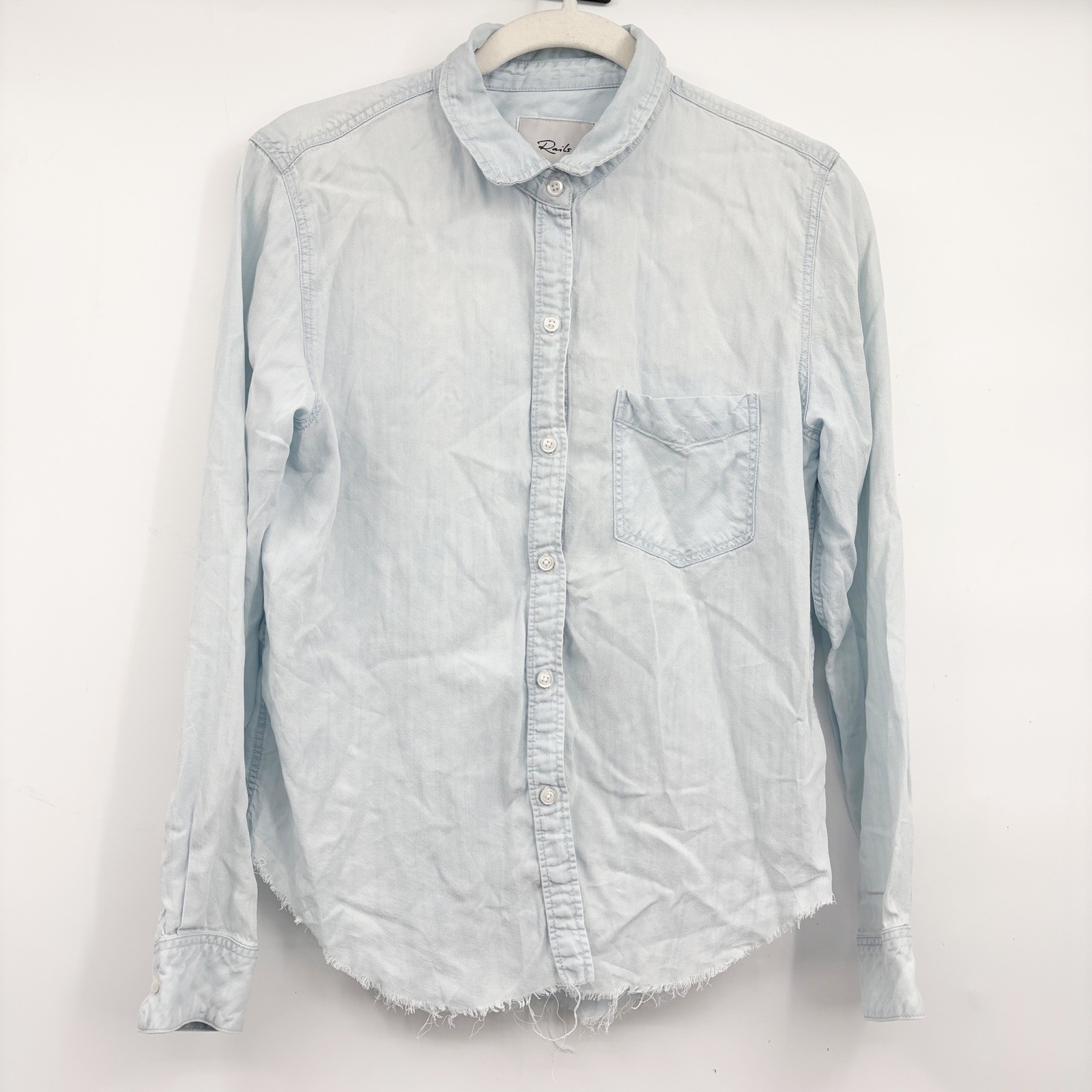 Rails Womens Ingrid Raw Light Vintage Tencel Denim Frayed Hem Shirt Size S