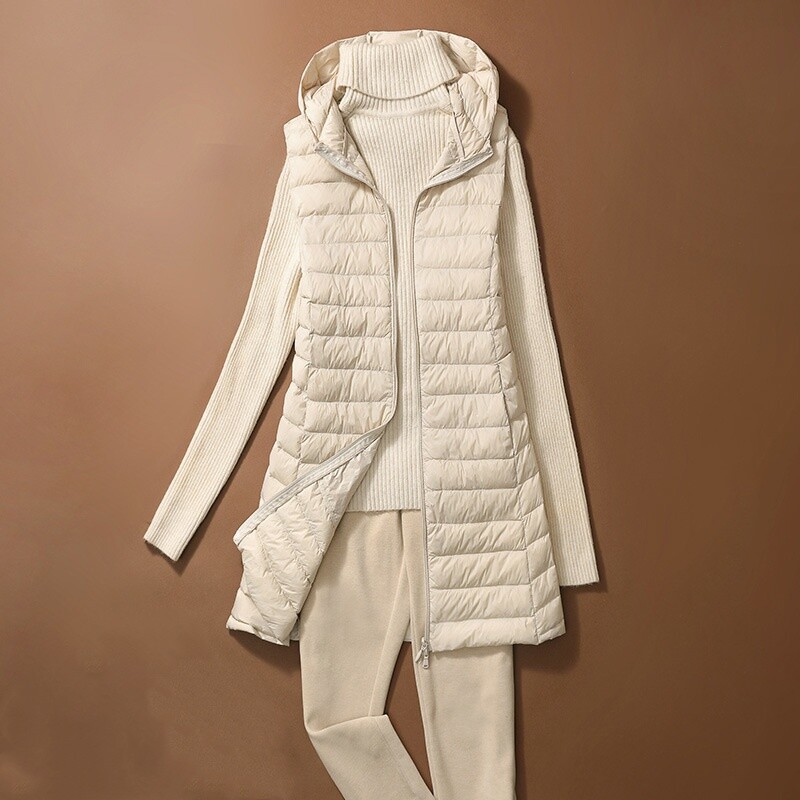New Winter Women Down Vest Jacket Sleeveless Hooded Coat Long Waistcoat Outwear