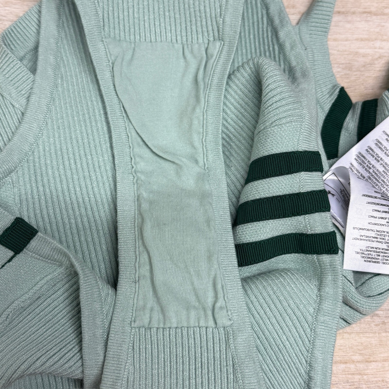 Ivy Park x Adidas Striped Ribbed Knit Mint Green Sleeveless Tank Bodysuit XS